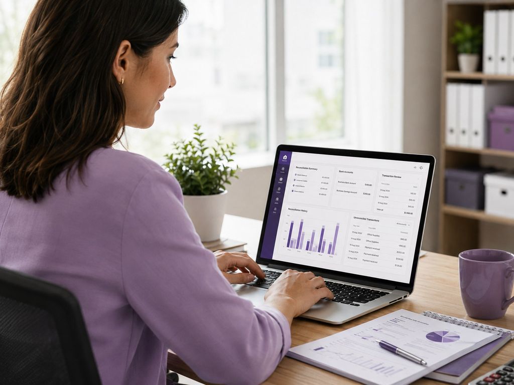 Business owner reviewing MYOB reports and notes for Advanced training